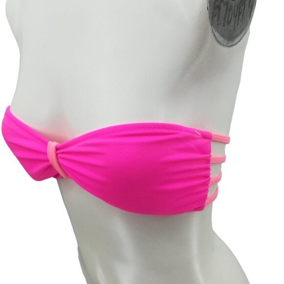 Victorias Secret PINK Bandeau Strapless Bikini Top Size S Neon Pink Strappy Hot - Picture 1 of 8